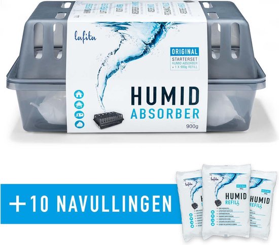 Lafita Vochtvanger Starterset 900 gram - Voordeelpakket met 10 Navullingen ! - Refresh Your Life